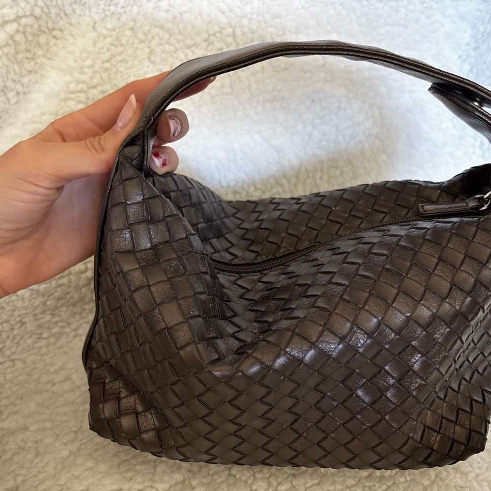 Woven Leather Bag with Bloomie's Lining - Picture 3 of 5